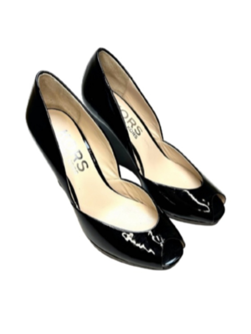 Michael Kors Black Patent Leather Wedge Peep Toe | 7.5